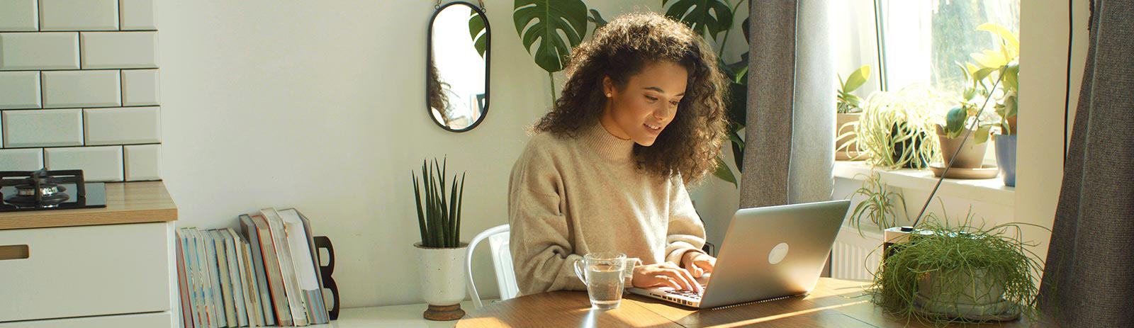 Woman working from home on laptop